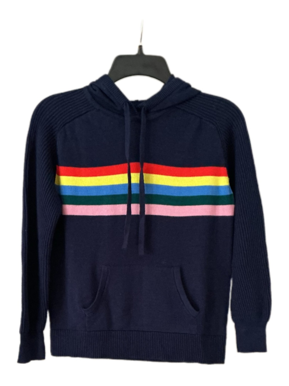 Style & Co. Navy Blue & Rainbow Knit Hoodie with Drawstring